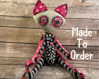 Toe Beans Push, Kitty Plush, Cat Plush, Voodoo cat, Voodoo kitty, Cat Art Doll, Primitive Art Doll