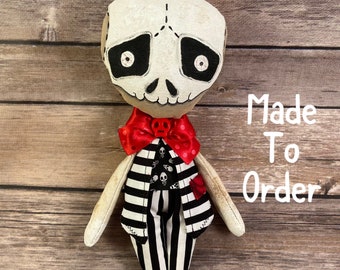 Hand Painted Skeleton Art Doll with a Suit and Tie