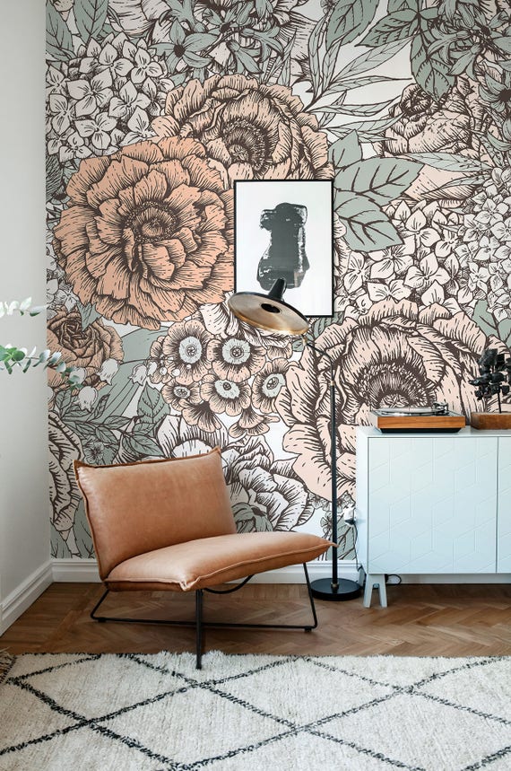 Vintage Floral Wallpaper Wall Mural Floral Home Décor - Etsy