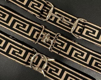 Equestrian Belts • 1.5 inch • Adjustable • Elastic • Black and Gold Maze Pattern