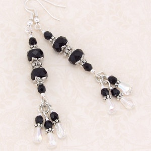 Black Dangle Earrings, Czech Beaded Earrings, Long Black Earrings, Black Drop Earrings, Unique Jewelry, Classy Earrings