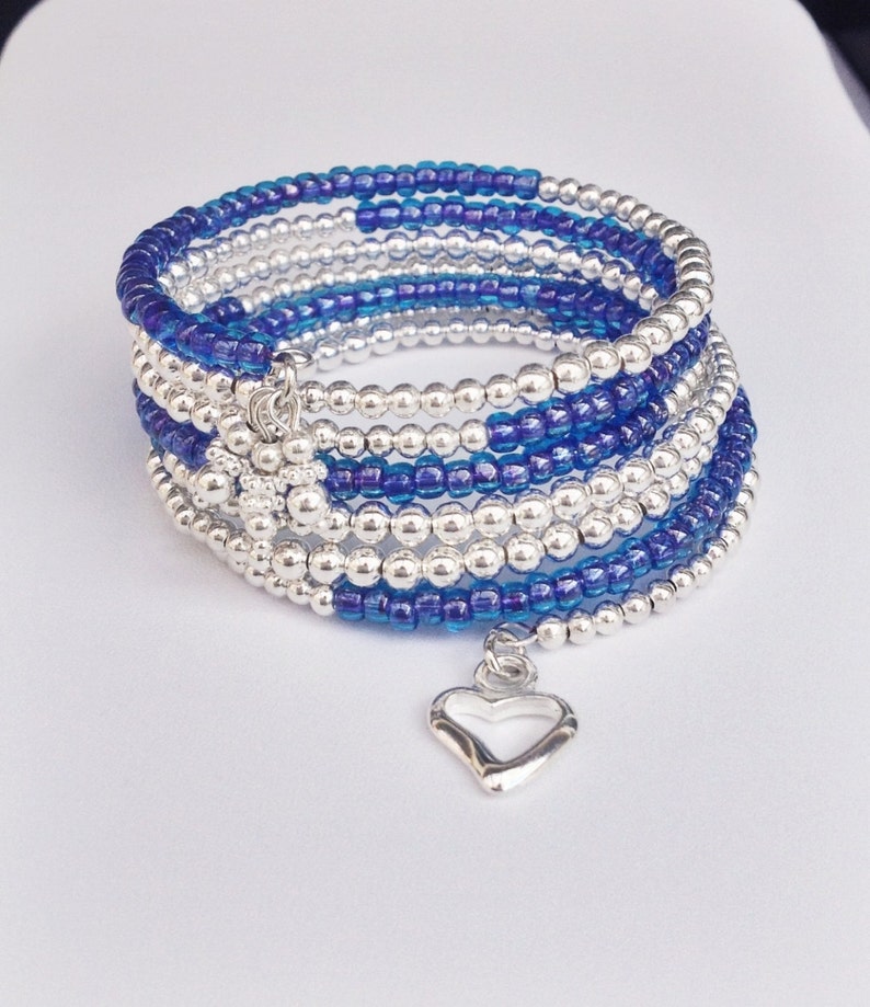 Beaded Memory Wire Bracelet with Blue Czech Seed Beads & Etsy