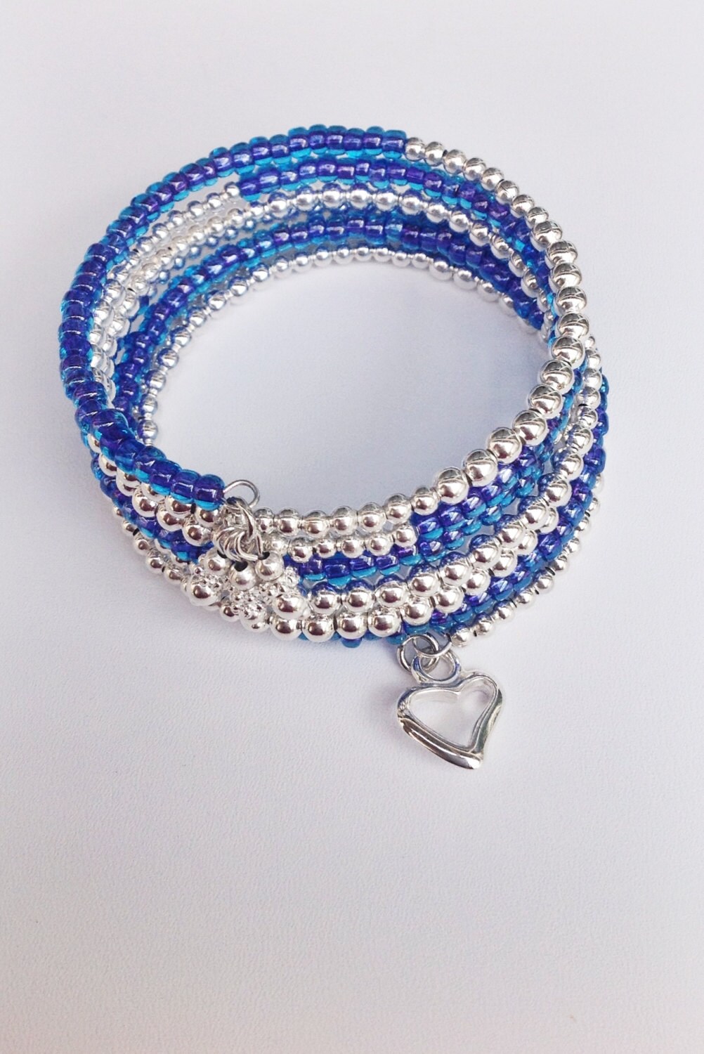 Beaded Memory Wire Bracelet with Blue Czech Seed Beads & Etsy