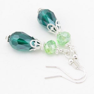 Green Crystal Earrings, Elegant Dangle Earrings, Handmade Jewelry, Special Occasion, Holiday Gift, Christmas Jewelry, Glass Bead Earrings
