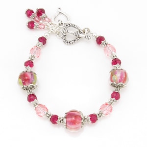 Pink Lampwork Bracelet, Royal Ballet Beaded Bracelet, SRA Lampwork Beads,  Pink Bead Bracelet, Artisan Lampwork Jewelry, Art Glass, Romantic