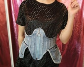 Re-Designed Cropped Vintage Denim Jeans Under Bust Corset