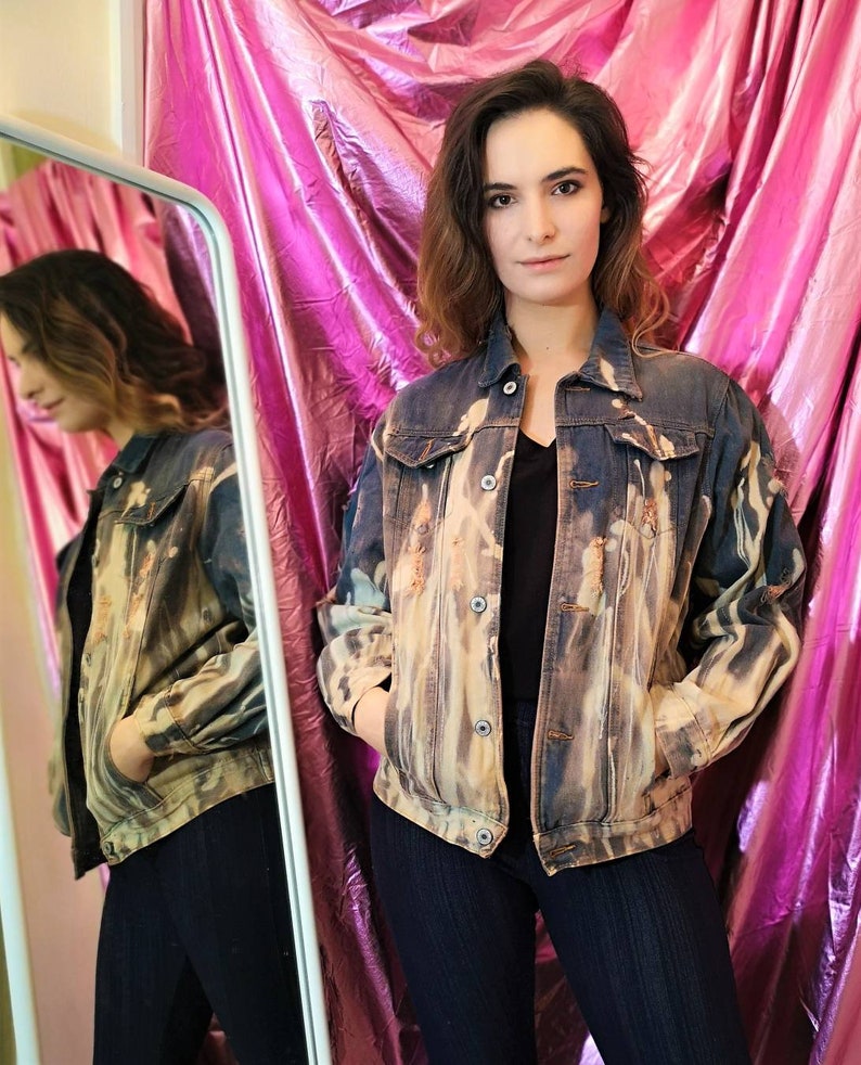 Upcycle Distressed Bleached Boyfriend Denim Jacket