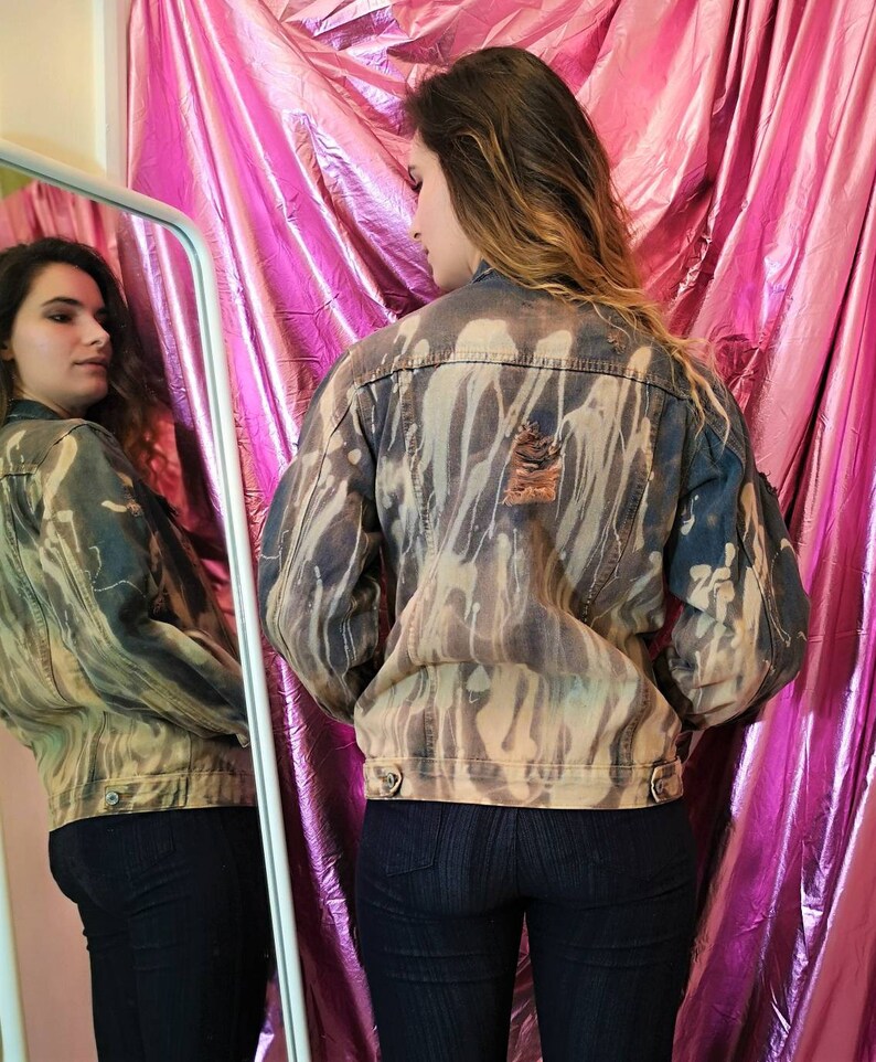 Upcycle Distressed Bleached Boyfriend Denim Jacket