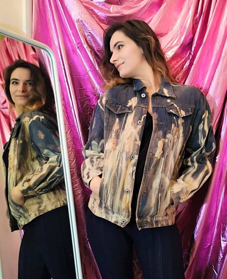 Upcycle Distressed Bleached Boyfriend Denim Jacket