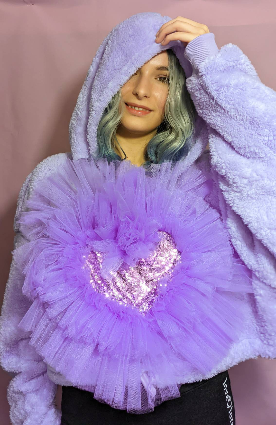 Lilac Sweet Heart Cuddly Cropped Fleece Hoodie