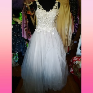 3D Floral Lace Blue Tulle Gown Wedding dress