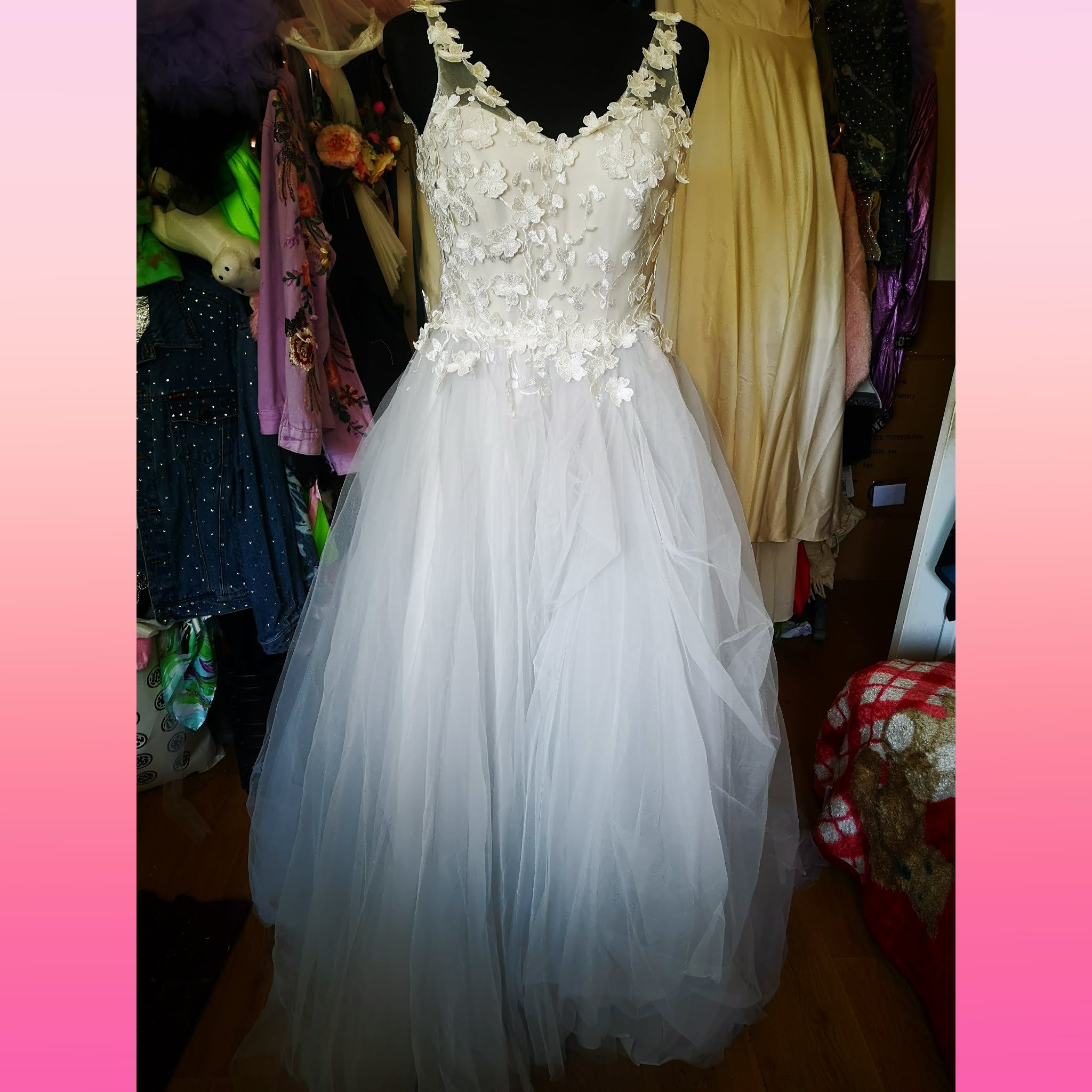 3D Floral Lace Blue Tulle Gown Wedding dress