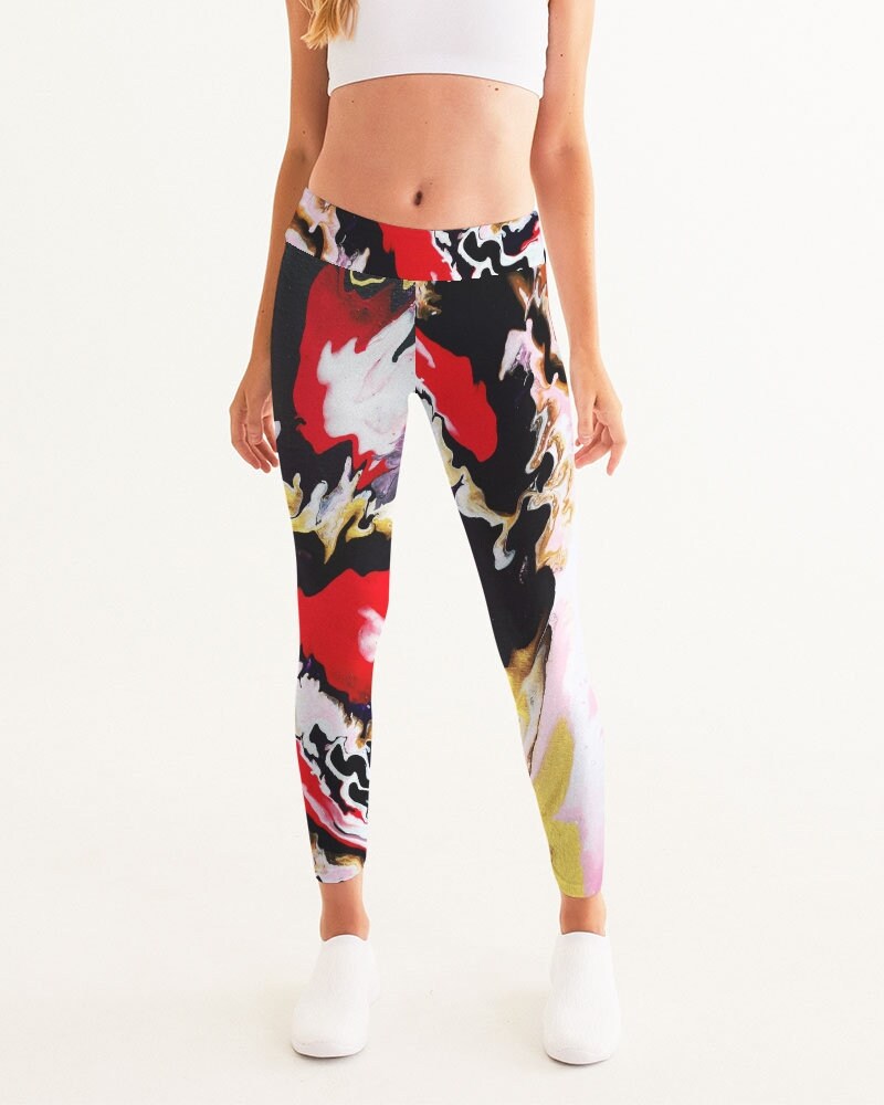 Image of Women's Yoga Pants Pouring Contrast Original Artwork Painting Printed