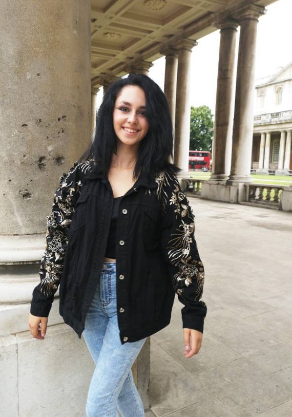 black and gold denim jacket