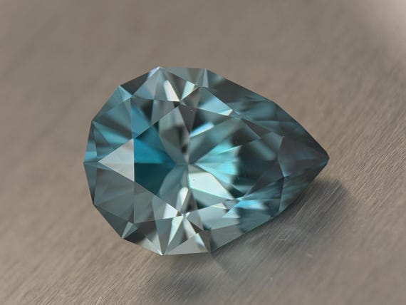 Custom Pear Faceted Blue Zircon; 6.51 cts; eye clean; cambodia