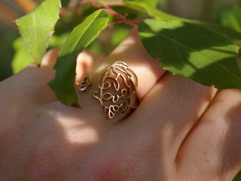 I Love You ring in red gold, 18 carat, signed Holguin-Bleuse, artist's creation, french designer, declaration of love, promise, face,heart image 5