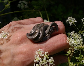 Blackened silver and white gold ring