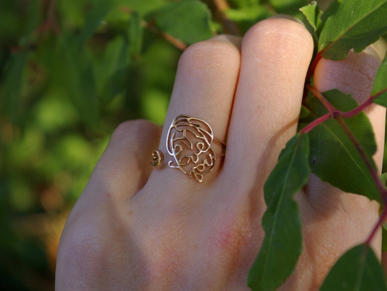 I Love You ring in red gold, 18 carat, signed Holguin-Bleuse, artist's creation, french designer, declaration of love, promise, face,heart image 2