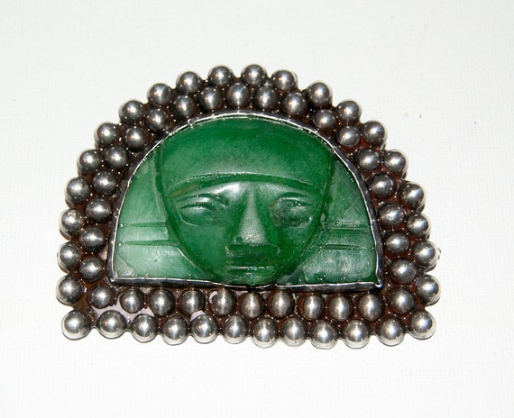 Vintage jade and sterling silver pendant - image 1