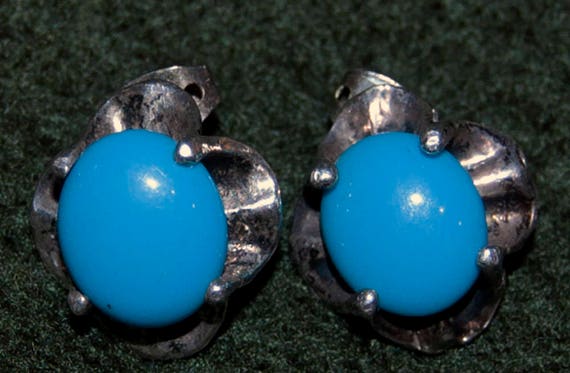 Exquisite sterling silver earrings with blue turq… - image 1