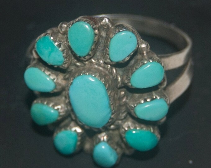 Beautiful Signed Vintage Zuni Ring With Eleven Turquoise Blossum Etsy