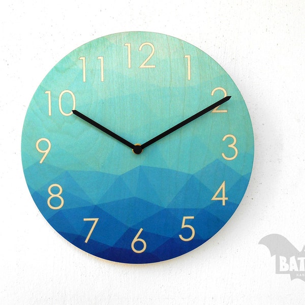Abstract diamonds Wall Clock 28cm - Blue Shade - Black metal hands - High quality quartz clock movement & hands - Wooden clock - Home Decor