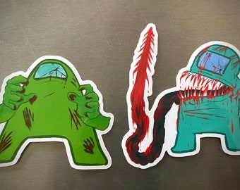 Impostors Win! Cyan and Lime Among Us Stickers