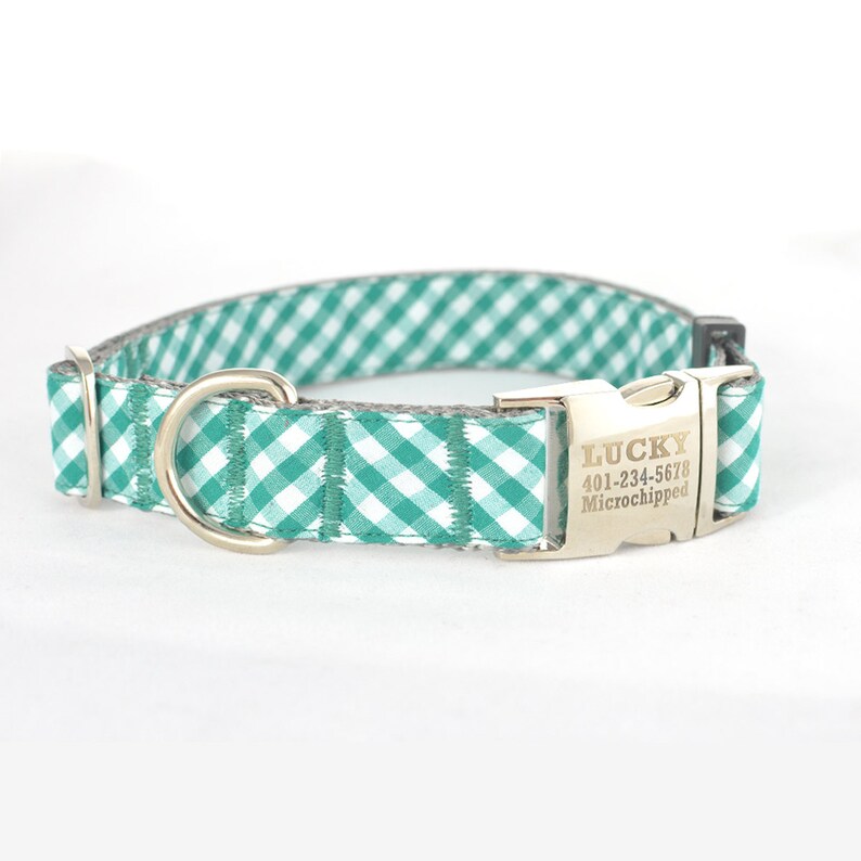 Dog Collar with Personalized Buckle Light Green checkFabric Etsy
