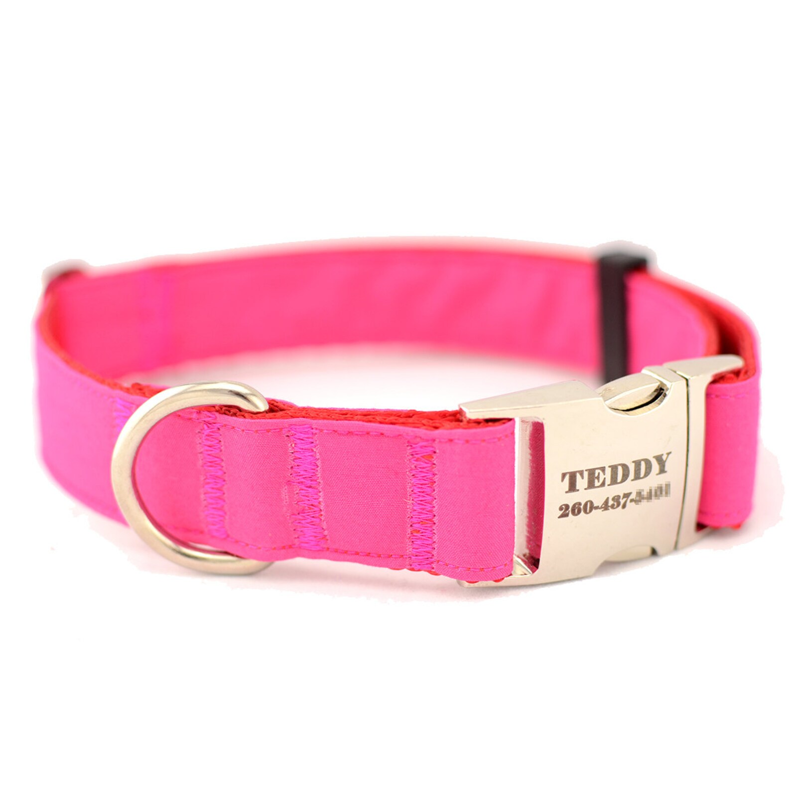 Dog Collar with Personalized Buckle Solid RoseFabric 351 Etsy