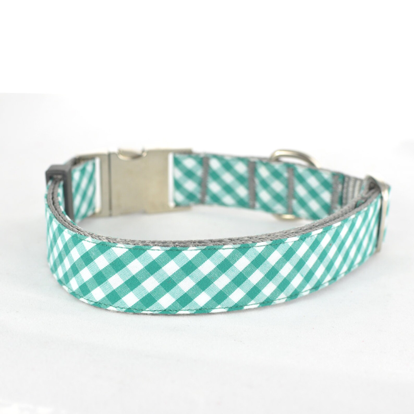 Dog Collar with Personalized Buckle Light Green checkFabric Etsy
