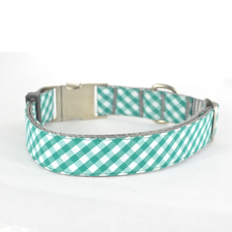 Dog Collar with Personalized Buckle Light Green checkFabric Etsy