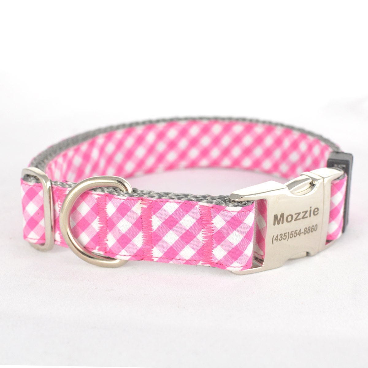 Dog Collar with Personalized Buckle Pink checkFabric 29 Etsy