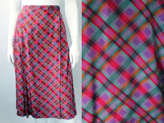 Yves Saint Laurent 1970s Plaid Silk Wrap Skirt