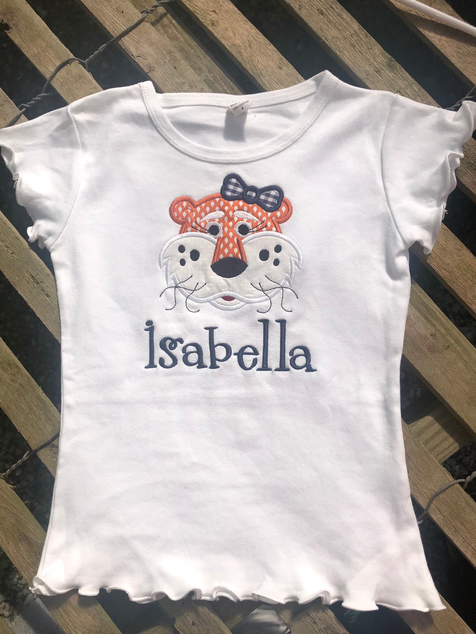 Personalized Auburn Tiger Toddler Girl Shirt, Embroidered Cotton Ruffle Tee