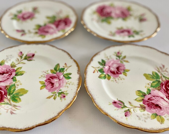 Royal Albert American Beauty Bread and Butter Dessert Tea Plates, Set