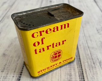 Vintage Spice Tin Yellow Stickney and Poor Cream of Tarter Tin Boston Massachusetts Farmhouse Style Kitchen Decor