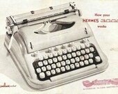 Hermes 3000 Typewriter Users Manual, Printed Copy of Hermes 3000 Typewriter Instruction Booklet, Hermes 3000 Typewriter User Guide,
