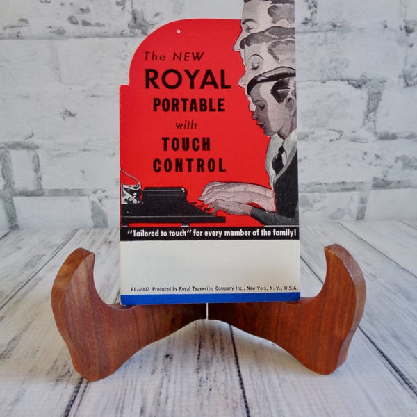 Antique Royal Typewriter Advertisement Blotter Card Unused Like New Royal Touch Control 1930s Man Woman and Child Vintage Advertising