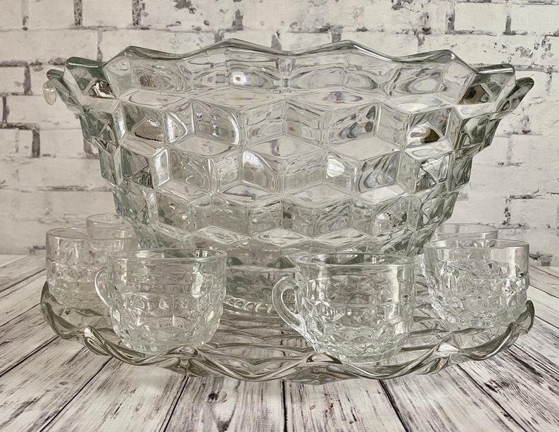 Vintage Fostoria American Pattern Punch Bowl Set Rare 18