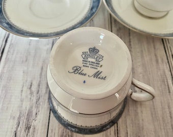 Aynsley China Blue Mist Tea Cups and Saucers Four Sets, Light Blue
