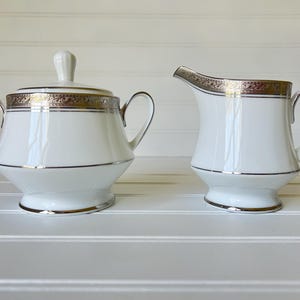 Noritake Crestwood Platinum Sugar & Creamer Set - Elegant White Porcelain With Platinum Band