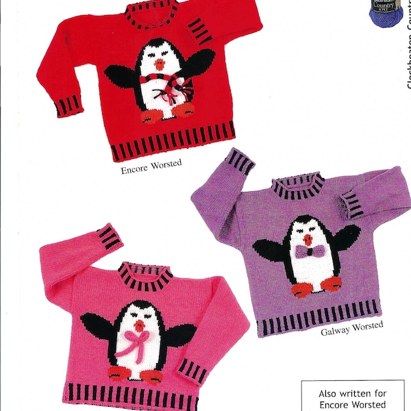 Out of Print Knitting Pattern for Child's Sweater Paul and Paula Penguin Children's Sizes 2 thru 8 Plymouth Yarn Design Studio