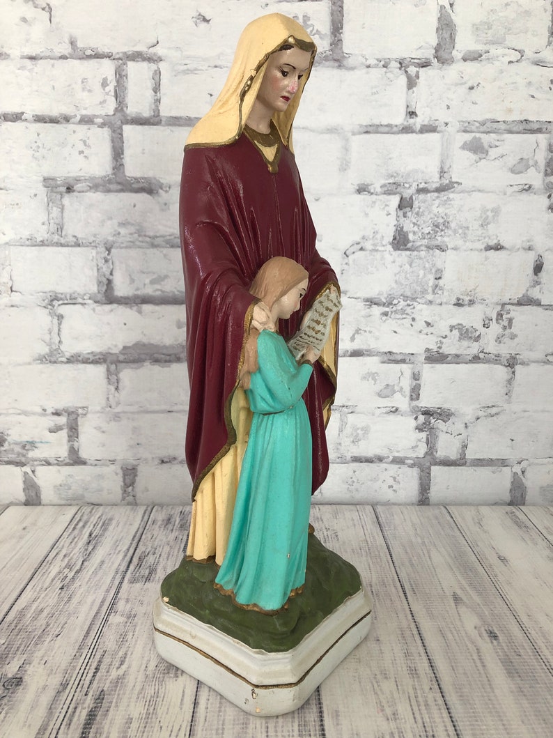 Vintage Chalkware Statue of St Anne and Mary as Child Etsy