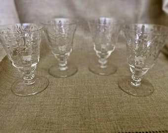 Vintage Cocktail Glass Set of Cordial or Juice Glasses Cut and Etched, Very Beautiful, Flawless & Very Elegant Barware, Great Gift Idea