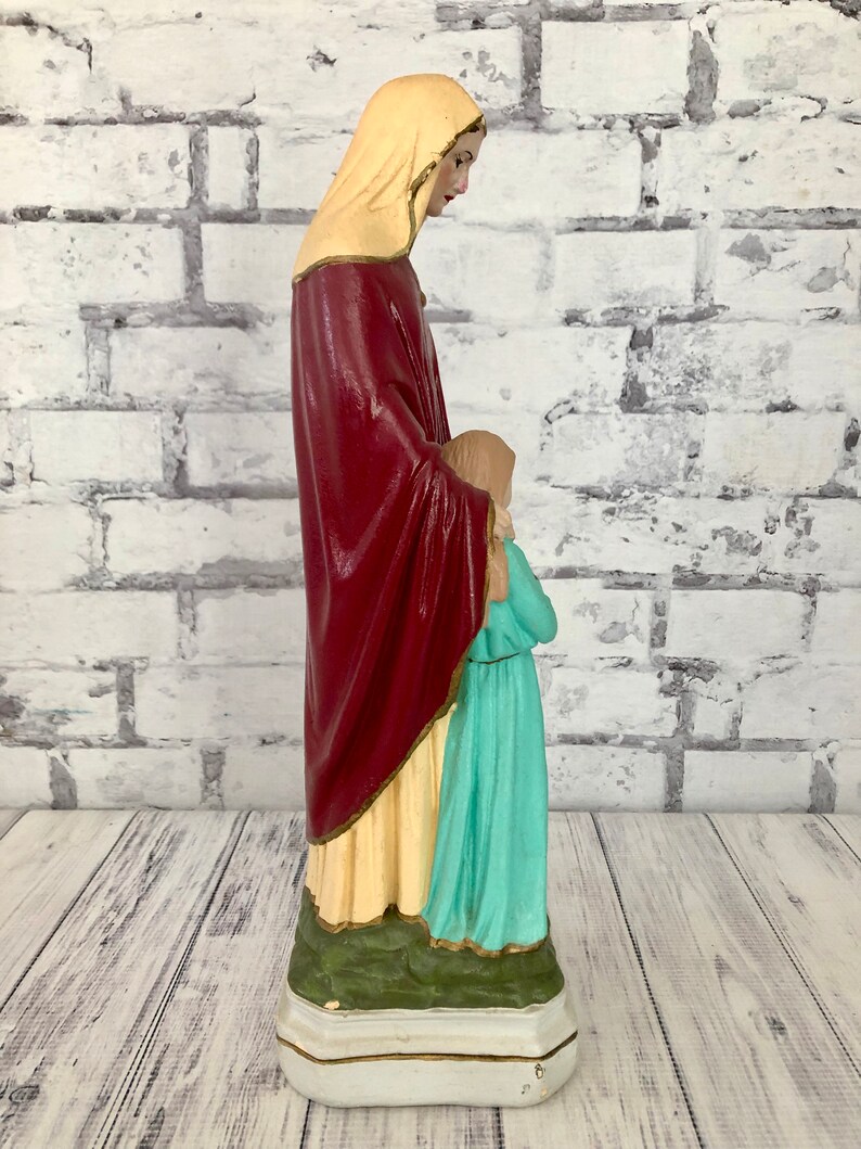 Vintage Chalkware Statue of St Anne and Mary as Child Etsy