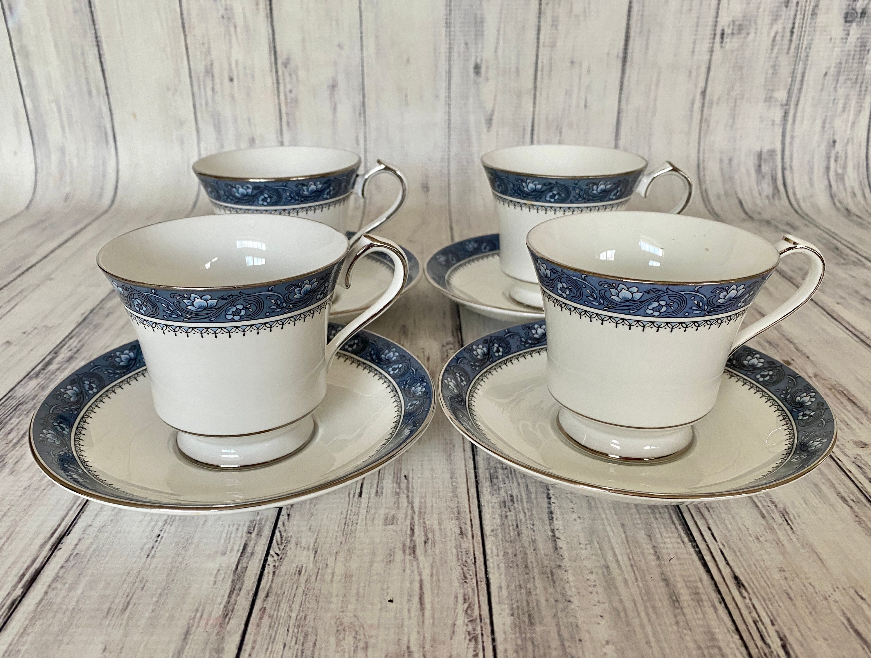 Aynsley China Blue Mist Tea Cups and Saucers Four Sets, Light Blue