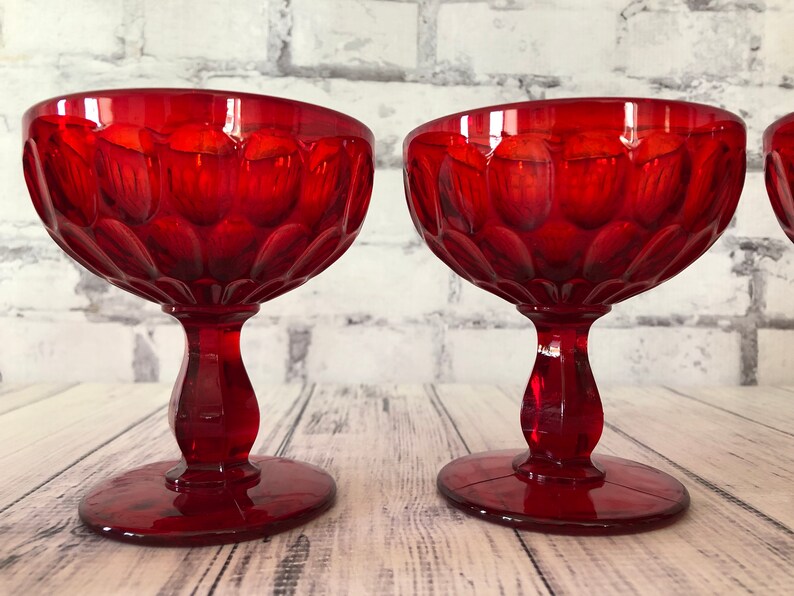 Vintage Red Glass Dessert Dishes Footed Ruby Red Dessert Etsy