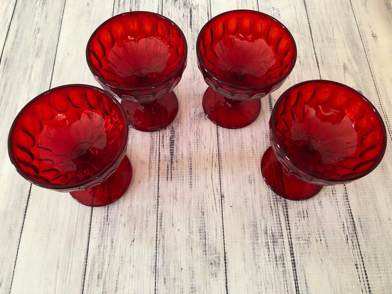 Vintage Red Glass Dessert Dishes Footed Ruby Red Dessert Etsy