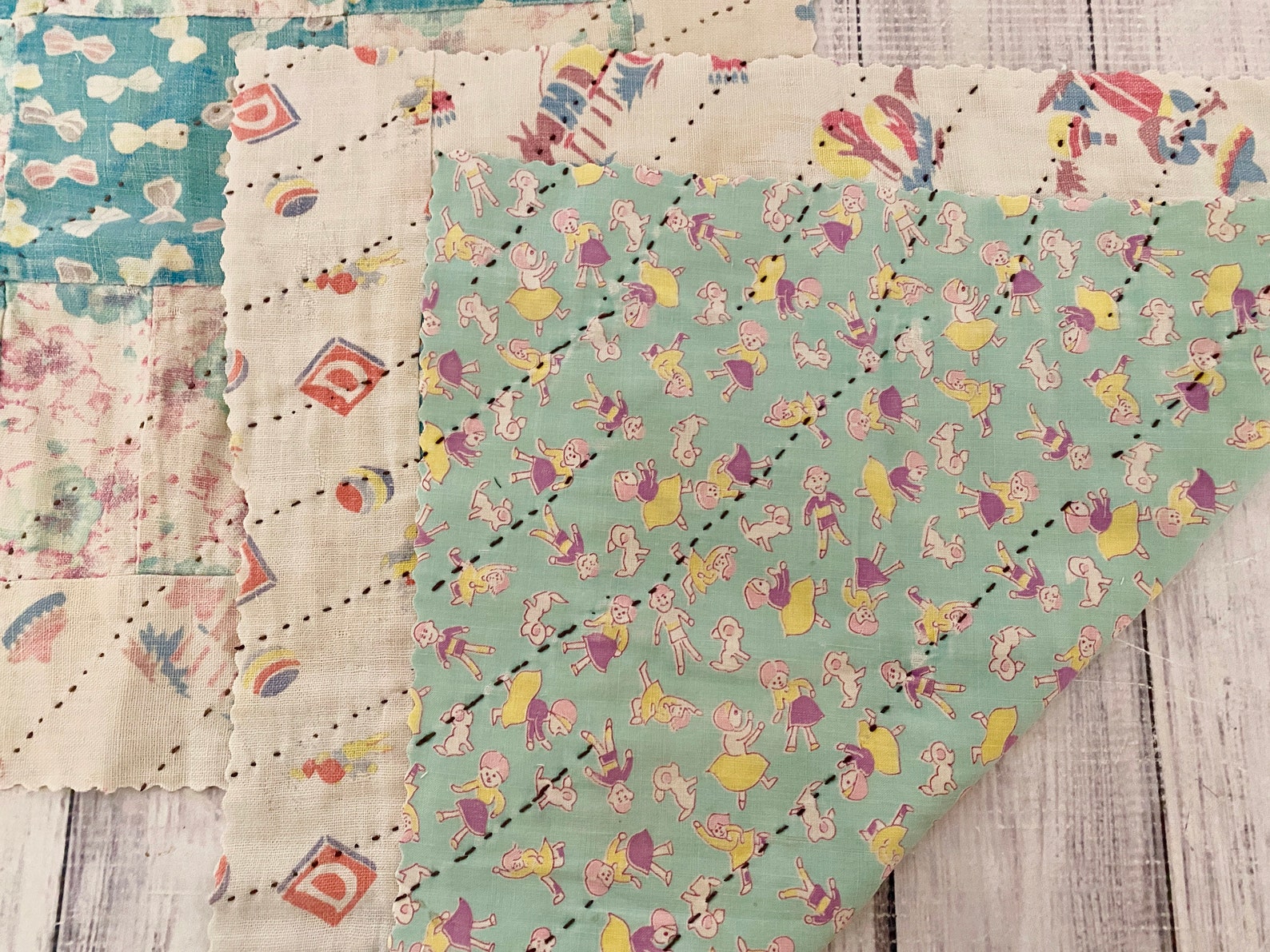 Vintage Nine Patch Quilt Squares With Batting and Backing from Etsy
