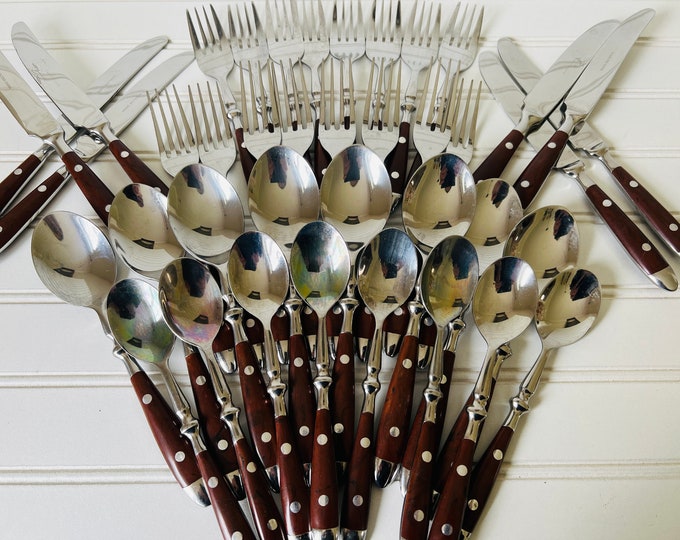 Chef's Bistro Woodgrain and Stainless Steel Flatware Set, Ball Handle